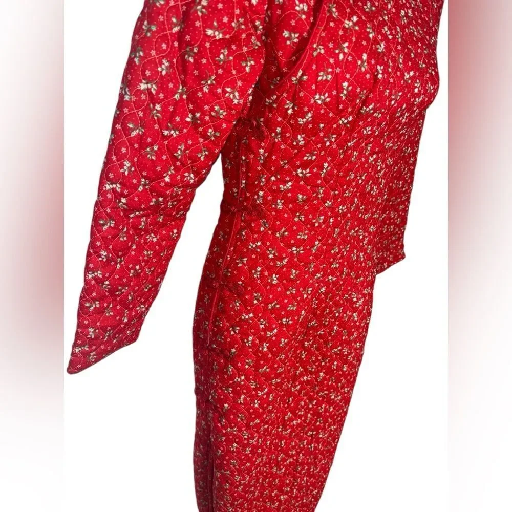Fly horse women’s medium maxi quilt dress robe floral Asian inspired split back